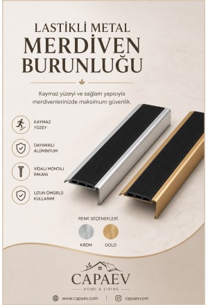 Lastikli Alüminyum Merdiven Burun Profili (Kaydırmaz)